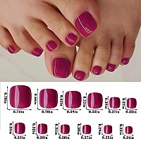 Loveourhome 240Pc Colored Gel Press On Toenails Full Cover Fake Toe Nails Glossy Short Square Red False Toenails French Artifici