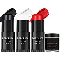 Bobisuka Black White Red Face Paint Stick With Setting Powder Set Clown Makeup Eye Black Sticks For Sports Body Paints For Hall