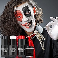 Bobisuka Black White Red Face Paint Stick With Setting Powder Set Clown Makeup Eye Black Sticks For Sports Body Paints For Hall