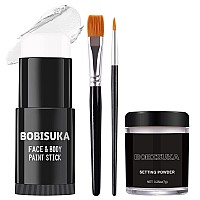 Bobisuka White Face Paint Stick Setting Powder 2 Paintbrushes Set Clown Makeup Body Paint Eye Black Sticks For Sports White