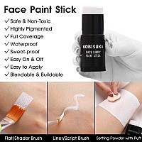 Bobisuka White Face Paint Stick Setting Powder 2 Paintbrushes Set Clown Makeup Body Paint Eye Black Sticks For Sports White