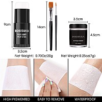 Bobisuka White Face Paint Stick Setting Powder 2 Paintbrushes Set Clown Makeup Body Paint Eye Black Sticks For Sports White