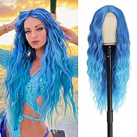 Buppler Cosplay Long Blue Wig 28 Inch Middle Part Synthetic Wig Realistic Gifts Party Wigs For Women Daily Use Colorful Wigs Bl