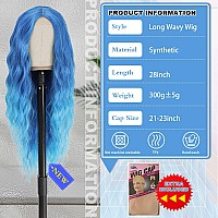 Buppler Cosplay Long Blue Wig 28 Inch Middle Part Synthetic Wig Realistic Gifts Party Wigs For Women Daily Use Colorful Wigs Bl