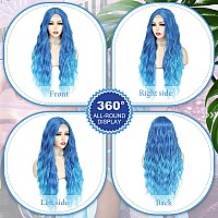 Buppler Cosplay Long Blue Wig 28 Inch Middle Part Synthetic Wig Realistic Gifts Party Wigs For Women Daily Use Colorful Wigs Bl