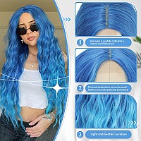 Buppler Cosplay Long Blue Wig 28 Inch Middle Part Synthetic Wig Realistic Gifts Party Wigs For Women Daily Use Colorful Wigs Bl