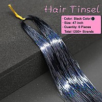 Missuhui Hair Tinsel Kit With Tools 47Inch 1200 Strands Glitter Tinsel Hair Extensions Sparkling Shiny Fairy Hair Tinsel Strands