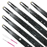 Missuhui Hair Tinsel Kit With Tools 47Inch 1200 Strands Glitter Tinsel Hair Extensions Sparkling Shiny Fairy Hair Tinsel Strands