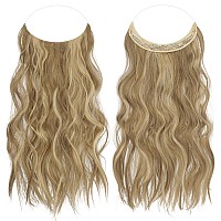 Feshfen Invisible Wire Hair Extensions With Transparent Wire Synthetic Hair Piece Long Wavy Secret Headband Hairpieces For Women