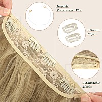 Feshfen Invisible Wire Hair Extensions With Transparent Wire Synthetic Hair Piece Long Wavy Secret Headband Hairpieces For Women