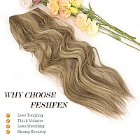 Feshfen Invisible Wire Hair Extensions With Transparent Wire Synthetic Hair Piece Long Wavy Secret Headband Hairpieces For Women