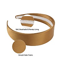 Wecoe Satin Headband Women 16 Inch Wide Silk Headband Brown Headband Non Slip Fashion Neutral Colors Headbands Plain Hair Band