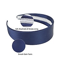 Wecoe Navy Blue Headband 16 Inch Wide Silk Satin Headband Women Non Slip Fashion Plain Head Band Solid Hair Band Diy Holiday Ha