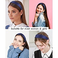 Wecoe Navy Blue Headband 16 Inch Wide Silk Satin Headband Women Non Slip Fashion Plain Head Band Solid Hair Band Diy Holiday Ha