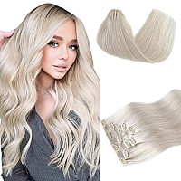 Clip In Hair Extensions Ice White Remy Human Hair Extensions 70G 5Pcs Silk Straight Double Weft Real Human Hair Clip In Extensio