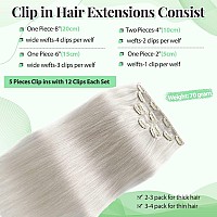 Clip In Hair Extensions Ice White Remy Human Hair Extensions 70G 5Pcs Silk Straight Double Weft Real Human Hair Clip In Extensio