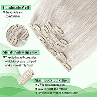 Clip In Hair Extensions Ice White Remy Human Hair Extensions 70G 5Pcs Silk Straight Double Weft Real Human Hair Clip In Extensio