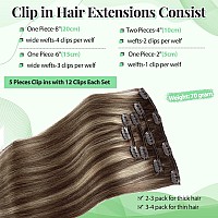 Clip In Hair Extensions Real Human Hair For Women Highlight Straight Remy Human Hair Extensions Clip Ins Balayage Chestnut Brown