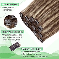 Clip In Hair Extensions Real Human Hair For Women Highlight Straight Remy Human Hair Extensions Clip Ins Balayage Chestnut Brown