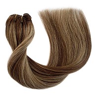 Clip In Hair Extensions Real Human Hair For Women Highlight Straight Remy Human Hair Extensions Clip Ins Balayage Chestnut Brown