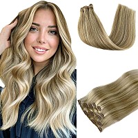 Blonde Clip In Hair Extensions Real Human Hair For Women 16 Inch 70G 5Pcs Seamless Clip In Hair Extensions Human Hair Thick Stra