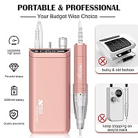 Kredioo Nail Drill Nail Drills For Professional Acrylic Nails 35000Rpm Electric File Machine Rechargeable Portable With 10 Bits