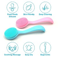 Hinzic 2 Pack Silicone Manual Facial Cleansing Brush Skin Friendly Waterproof Face Cleaning Scrubber Exfoliator Cleanser For Bl