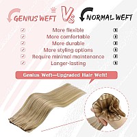 Fshine Hair Genius Weft 18 Inch 50G Ash Blonde And Golden Blonde Highlight Sew In Human Hair Extensions Remy Human Hair Weave Re