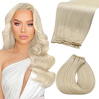 Fshine Genius Weft Human Hair Extensions Color60 Platinum Blonde 22 Inch 60G Real Human Hair Sew In Hair Extensions For Women B