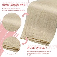 Fshine Genius Weft Human Hair Extensions Color60 Platinum Blonde 22 Inch 60G Real Human Hair Sew In Hair Extensions For Women B