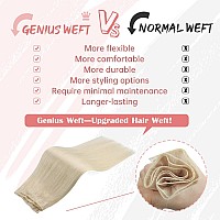 Fshine Genius Weft Human Hair Extensions Color60 Platinum Blonde 22 Inch 60G Real Human Hair Sew In Hair Extensions For Women B