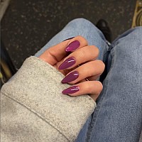 Berry Purple Medium Length Press On Nails Almond Shape Xcreando Neutral Easy Fake Nails Acrylic Full Cover Gel Opaque False Nail