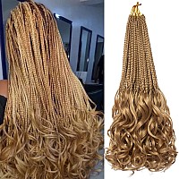 Ruiyok 18 Inch French Curl Crochet Braids 9 Packs Honey Blonde Crochet Goddess Box Braids With Curly Ends Pre Looped Bouncy Synt