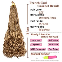 Ruiyok 18 Inch French Curl Crochet Braids 9 Packs Honey Blonde Crochet Goddess Box Braids With Curly Ends Pre Looped Bouncy Synt