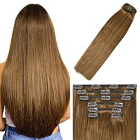 Windtouch Clip In Hair Extensions Brown Hair Extensions 12Inch Hair Extensions 70G 7Pcs Human Hair Extensions 6 Medium Light Br