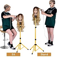 Klvied Reinforced Wig Head Stand Adjustable Wig Stand Tripod For Cosmetology Hairdressing Metal Mannequin Head Stand For Styli