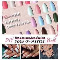 Light Gray Medium Length Press On Nails Almond Shaped Kxamelie Neutral Fake Nails Acrylic Nails For Women Gel Solid Color Glue O