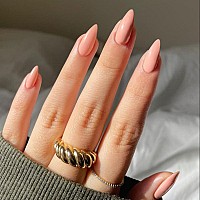 Orange Medium Length Press On Nails Almond Shaped Kxamelie Neutral Fake Nails Acrylic Nails For Women Gel Solid Color Glue On Na