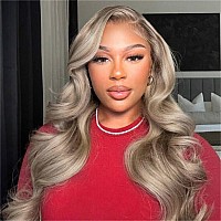 Ash Blonde With Silver Gray Highlight Lace Front Wig Human Hair 180 Density 13X4 Body Wave Mini Knots Hd Invisible Lace Wig For