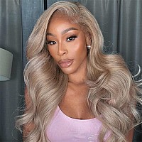 Ash Blonde With Silver Gray Highlight Lace Front Wig Human Hair 180 Density 13X4 Body Wave Mini Knots Hd Invisible Lace Wig For