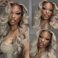 Ash Blonde With Silver Gray Highlight Lace Front Wig Human Hair 180 Density 13X4 Body Wave Mini Knots Hd Invisible Lace Wig For