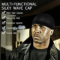 Sibba 3 Pieces Unisex Satin Silky Wave Caps 360 540 720 Wave Elastic Band Silky Durag Headwear Stockings Wig Beanie Cap Soft Bre