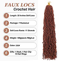 32 Inch Faux Locs Crochet Hair 7 Pcs Ginger Soft Locs Goddess Hair Locs Extensions