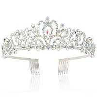 Cocide White Tiaras And Crowns For Women Crystal Princess Tiara Rhinestone Queen Crown With Combs Bride Bridal Wedding Prom Hall