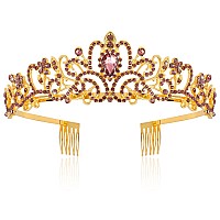 Cocide Gold Tiaras And Crowns For Women Crystal Princess Tiara Purple Rhinestone Queen Crown With Combs Bride Bridal Wedding Pro