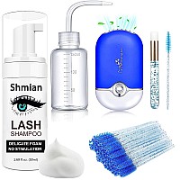 Shmian Lash Shampoo For Lash Extensions Lash Fan 50Ml Eyelash Foam Cleanser With 50 Pcs Eyelash Brush And Rinse Bottle Oil Free