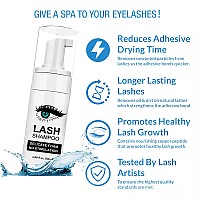 Shmian Lash Shampoo For Lash Extensions Lash Fan 50Ml Eyelash Foam Cleanser With 50 Pcs Eyelash Brush And Rinse Bottle Oil Free