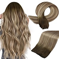 Full Shine 18 Inch Invisible Weft Hair Extensions Human Hair For Women Hand Tied Sew In Weft Hair Extensions 50G Blonde Sew In H