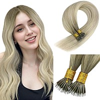 Sunny Hair Nano Extensions Human Hair Blonde Invisible Nano Hair Extensions Ombre Cool Ash Grey Mix Platinum Blonde Nano Loop Ha