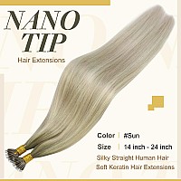 Sunny Hair Nano Extensions Human Hair Blonde Invisible Nano Hair Extensions Ombre Cool Ash Grey Mix Platinum Blonde Nano Loop Ha